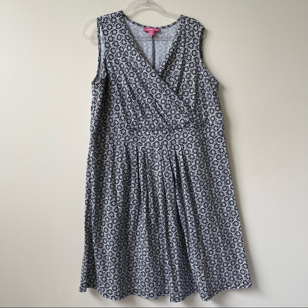 Woman Within Black and White Floral Print Cotton Fit and Flare sleeveless Dress